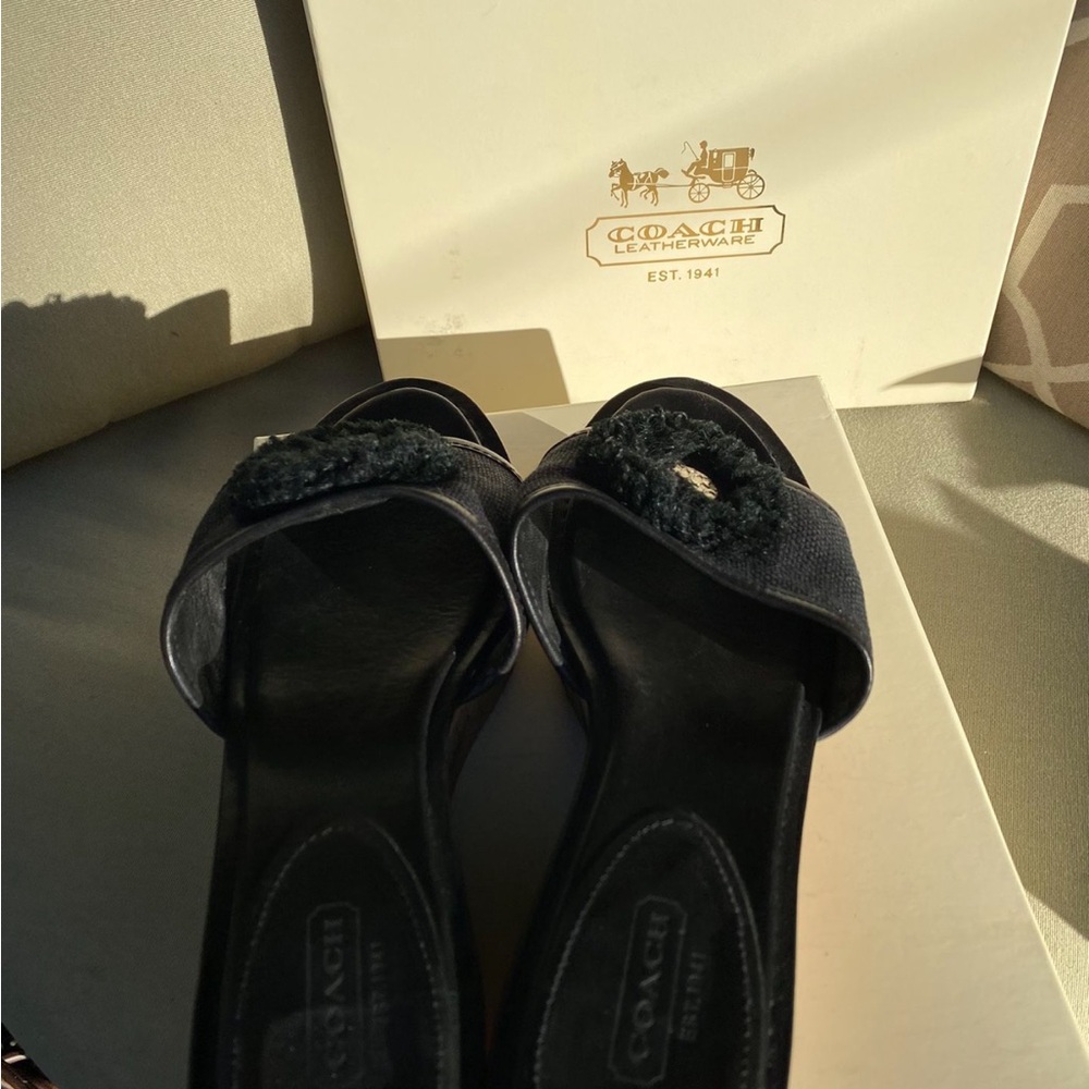 COACH Black Jazmin Canvas Cork Platform Wedge Sandals Shoes Size 9 - Picture 9 of 11